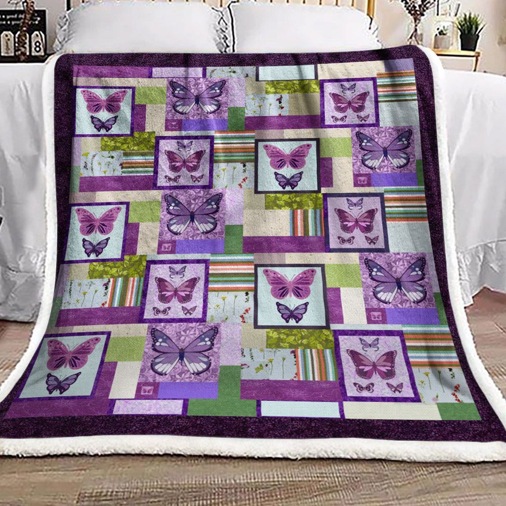 Purple Butterfly Sherpa Fleece Blanket