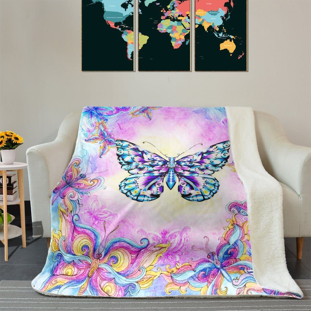 Purple Butterfly Sherpa Fleece Blanket