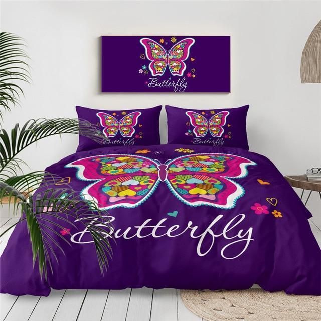 Purple Butterfly Dark Purple Background Bedding Set