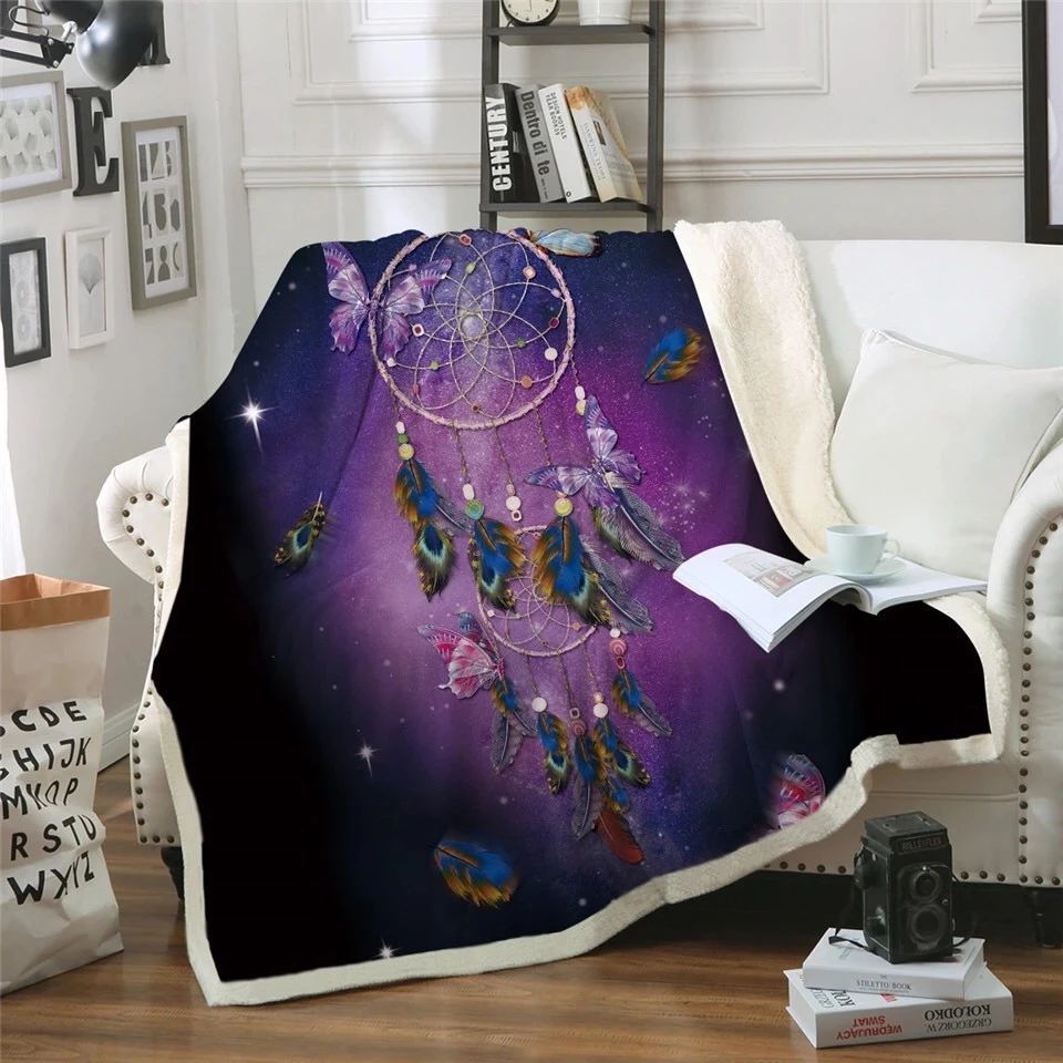 Purple Butterfly Dreamcatcher Sherpa Fleece Blanket