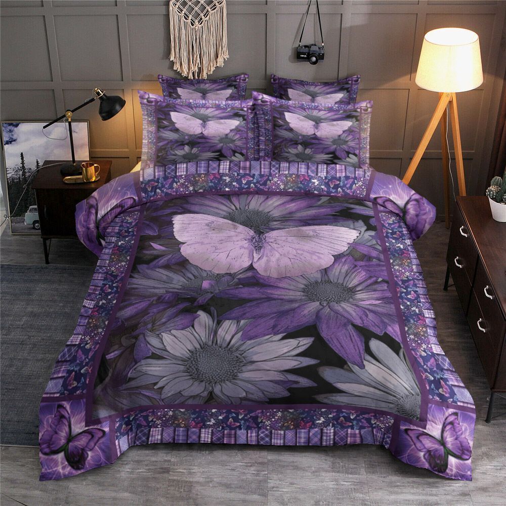 Purple Butterfly Flower Bedding Set