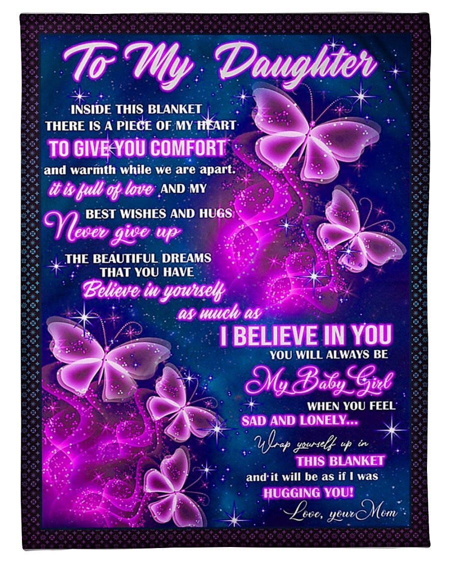 Purple Butterfly Galaxy Best Wishes And Hugs Fleece Blanket To Daughter Fleece Blanket