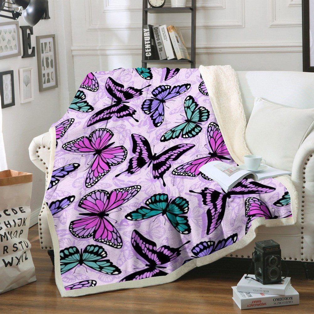 Purple Butterfly Sherpa Fleece Blanket