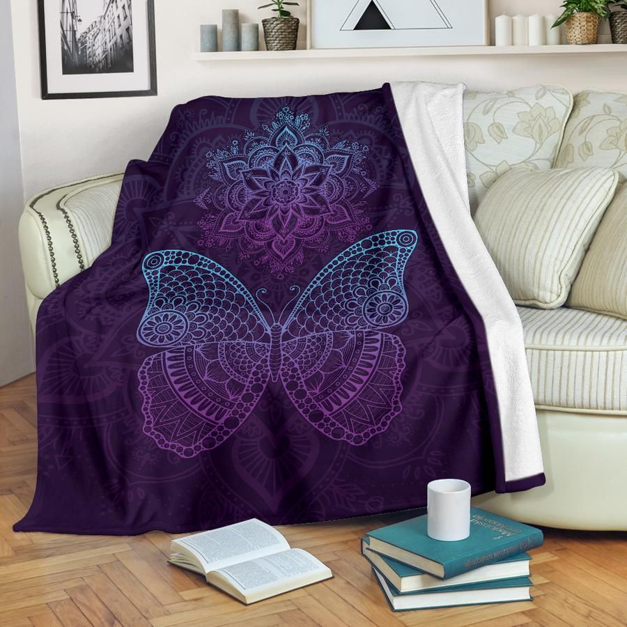 Purple Butterfly Mandala Sherpa Fleece Blanket