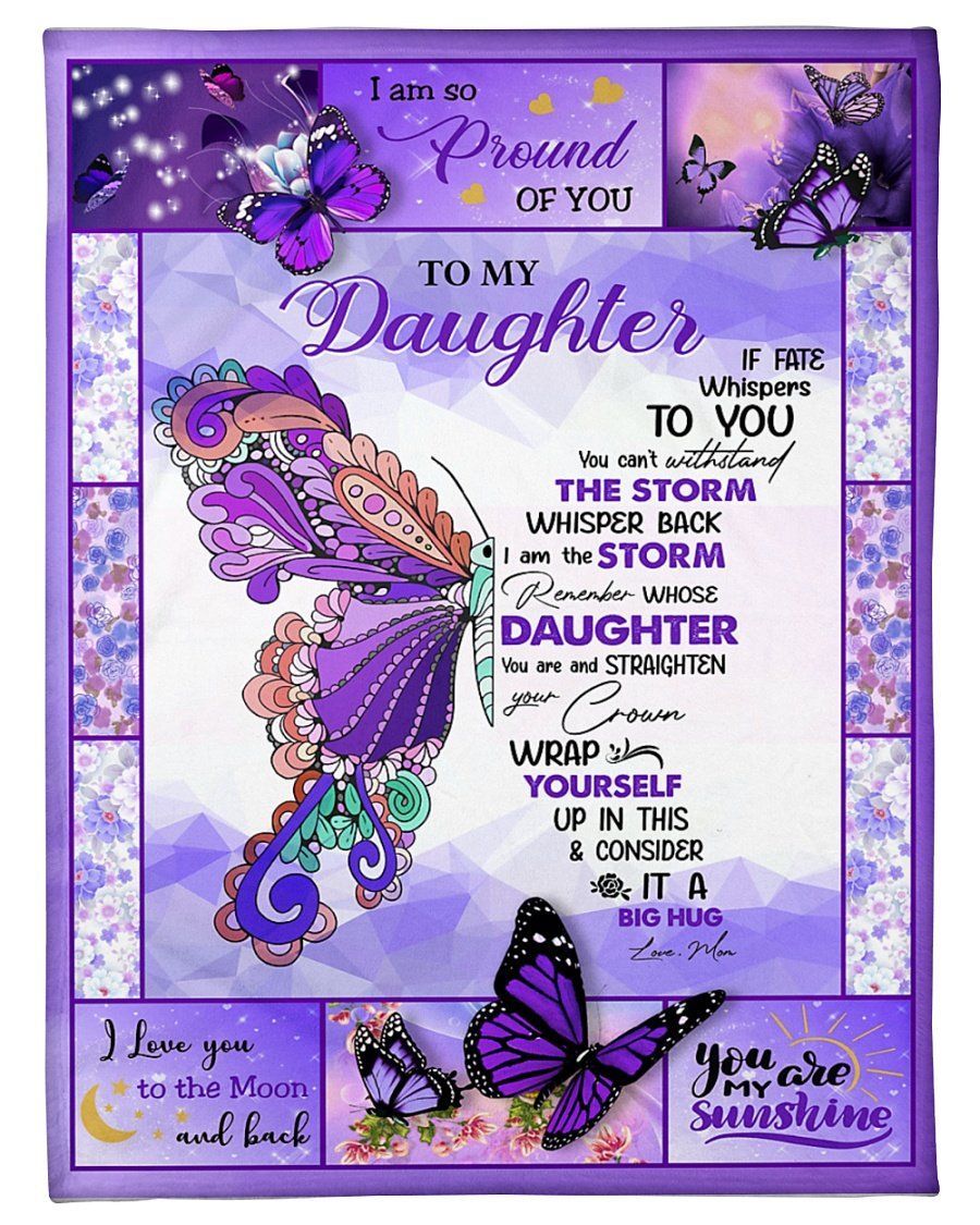 Purple Butterfly You Are My Sunshine Mom To Daughter Fleece Blanket