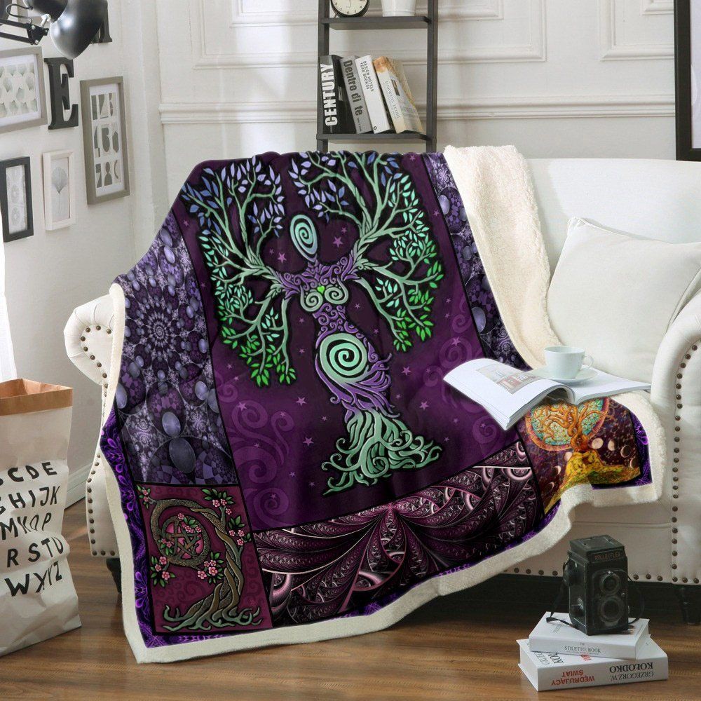 Purple Celtic Tree of Life Sherpa Fleece Blanket