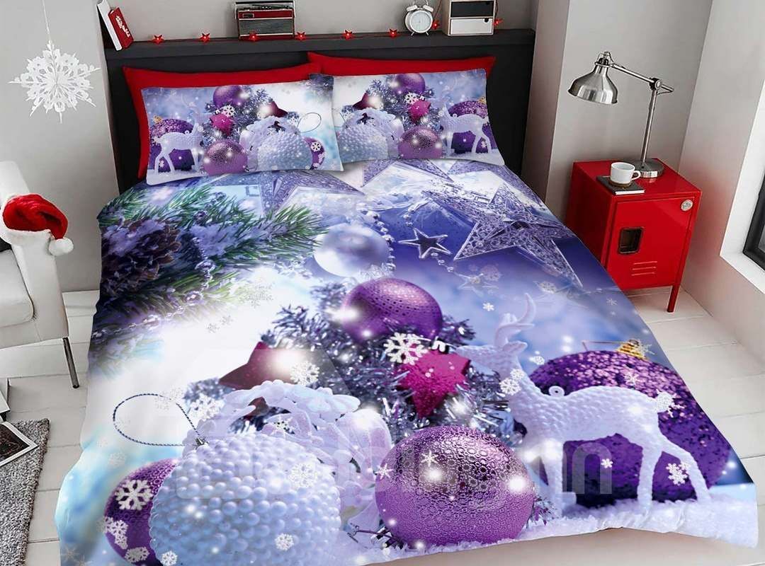 Purple Christmas Decorative Balls 3d Bedding Set