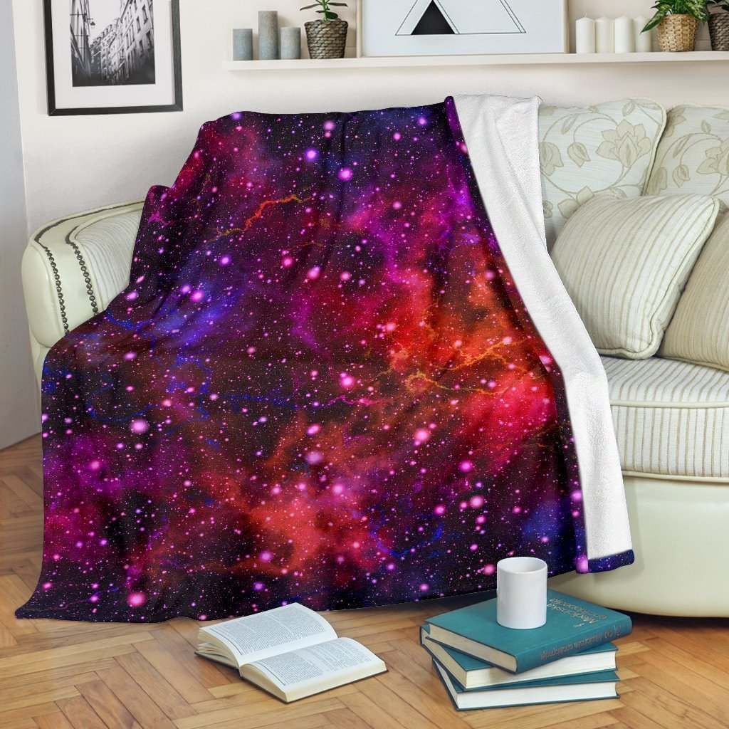 Purple Dark Galaxy Space Sherpa Fleece Blanket