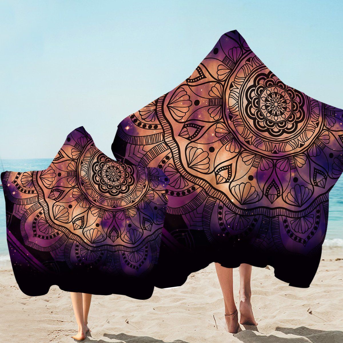 Purple Darken Mandala Printed Hooded Towel