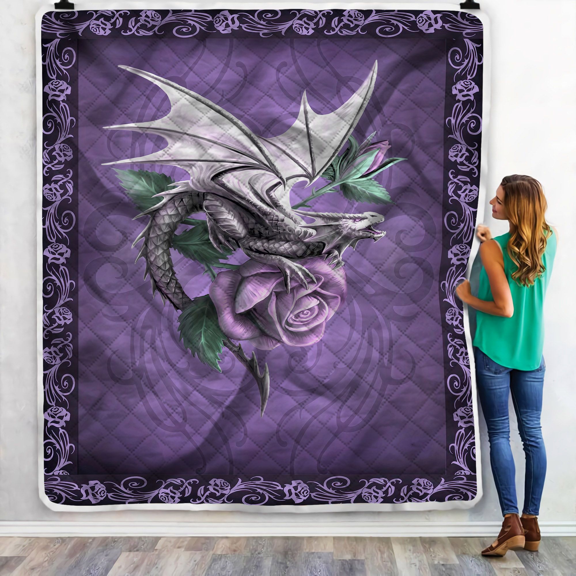 Purple Dragon Flower Sherpa Fleece Blanket