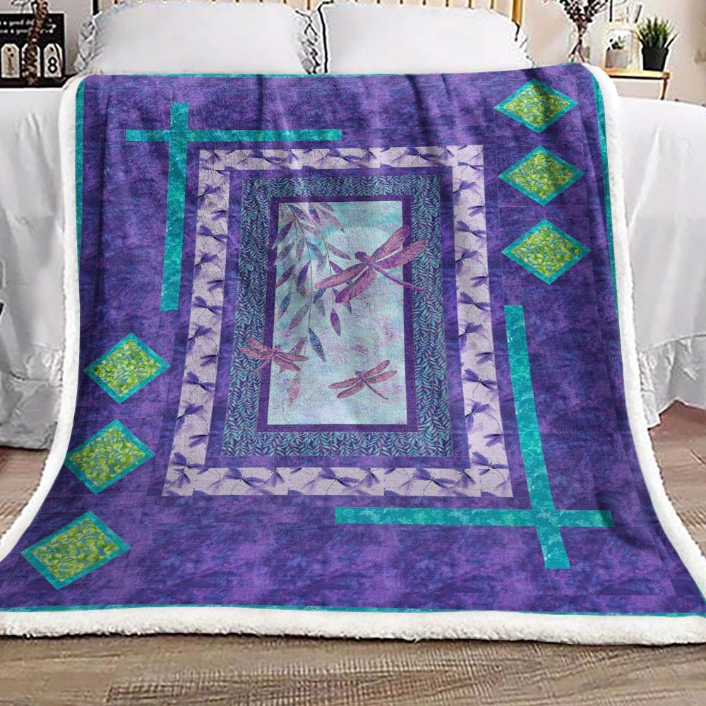 Purple Dragonfly Sherpa Fleece Blanket