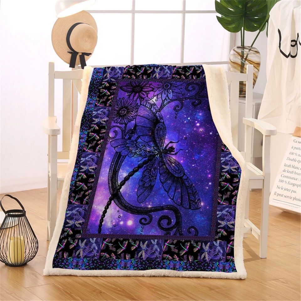 Purple Dragonfly Sherpa Fleece Blanket