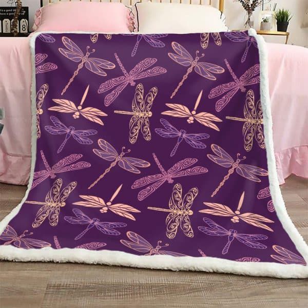 Purple Dragonfly Sherpa Fleece Blanket