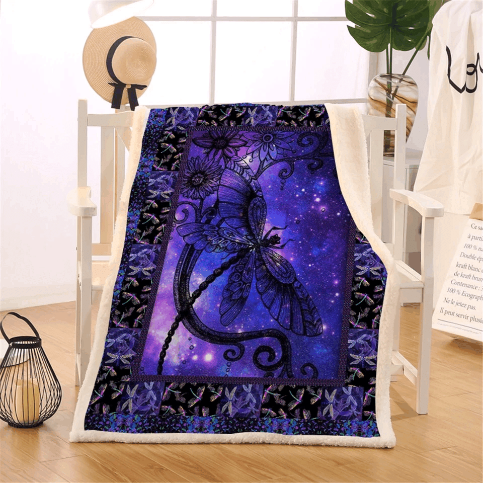 Purple Dragonfly Sherpa Fleece Blanket