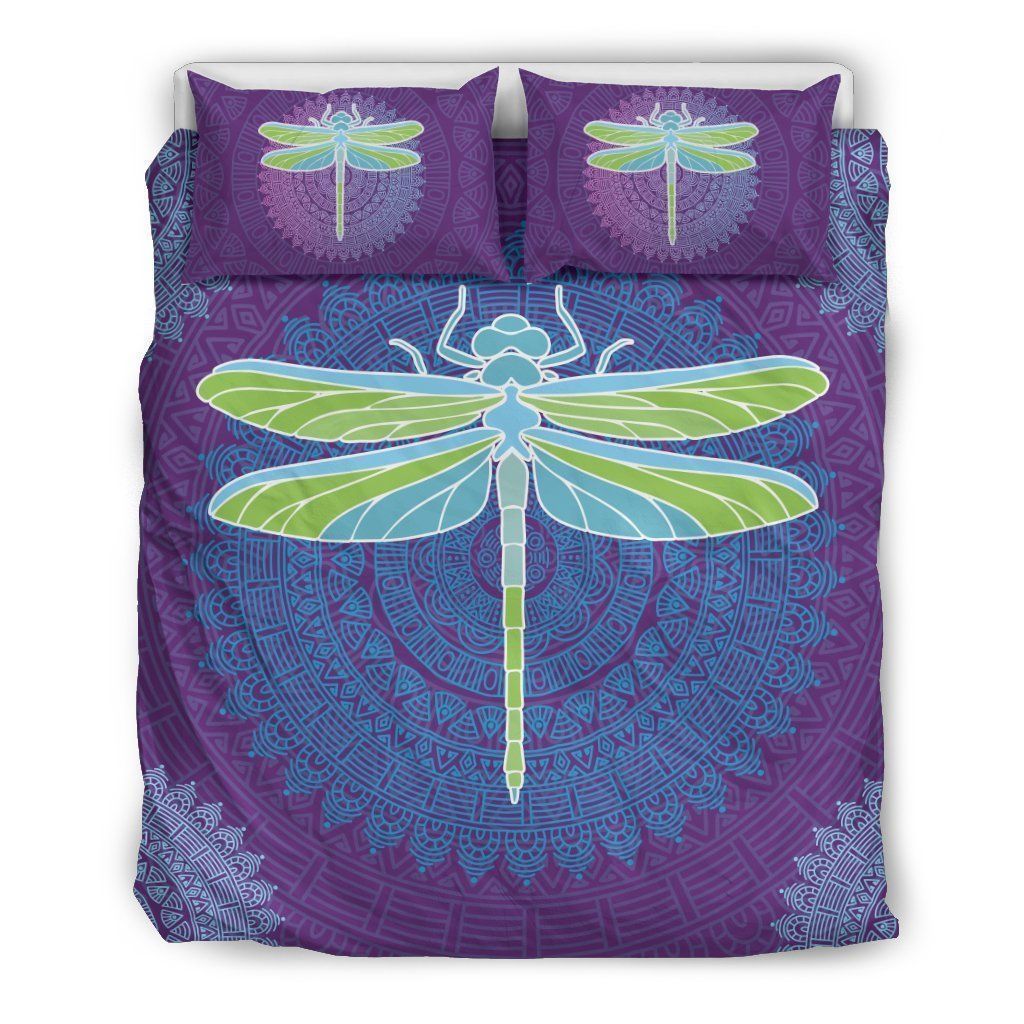 Purple Dragonfly Mandala Bedding Set