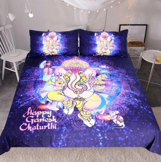 Purple Elephant God Bedding Set