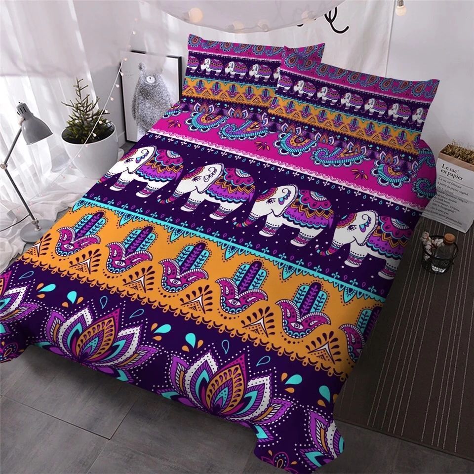 Purple Elephant Mandala Bedding Set
