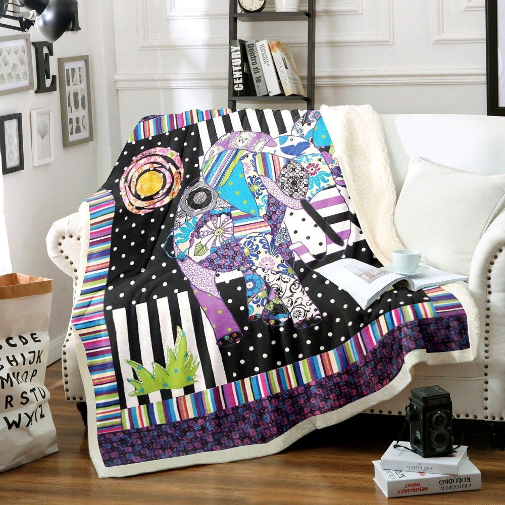 Purple Elephant Sherpa Fleece Blanket