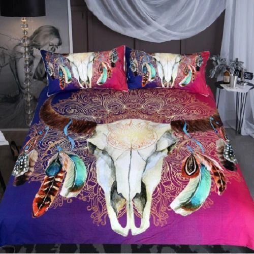 Purple Floral Skulls Bedding Set