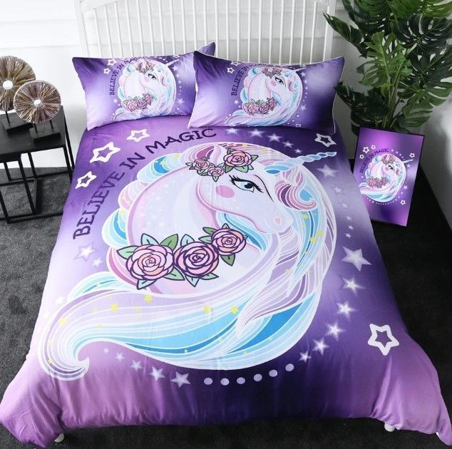 Purple Floral Unicorn Bedding Set