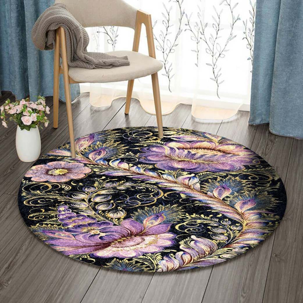 Purple Flower Round Carpet