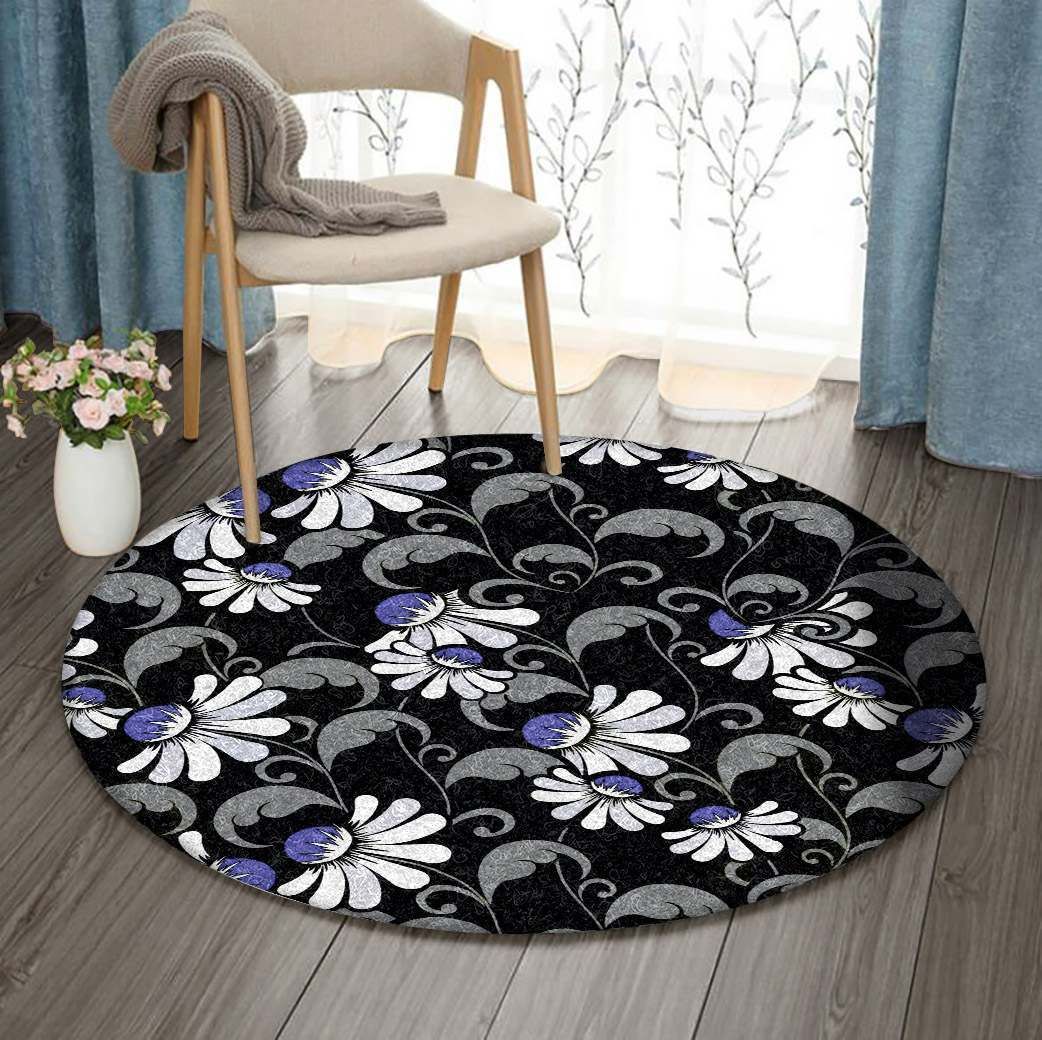 Purple Flower Round Carpet