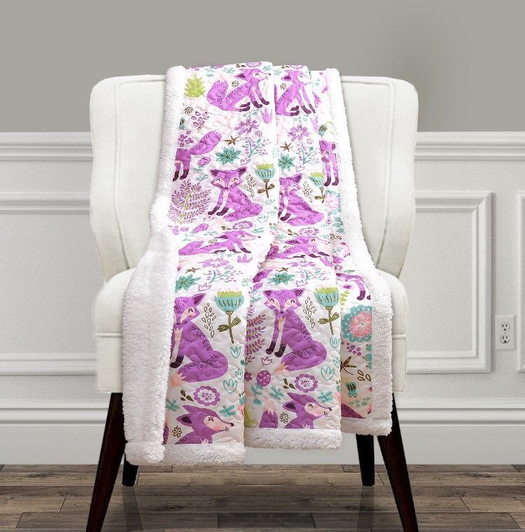 Purple Fox Sherpa Fleece Blanket