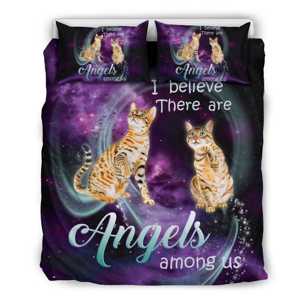 Purple Galaxy Angel Cat Bedding Set