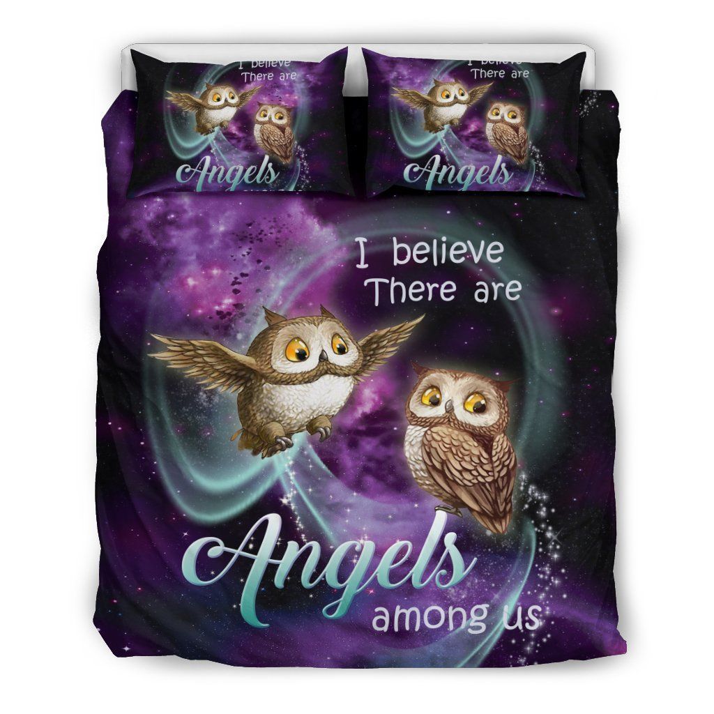 Purple Galaxy Angel Owl Bedding Set