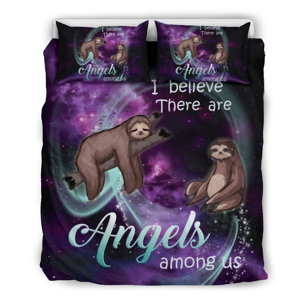 Purple Galaxy Angel Sloth Bedding Set