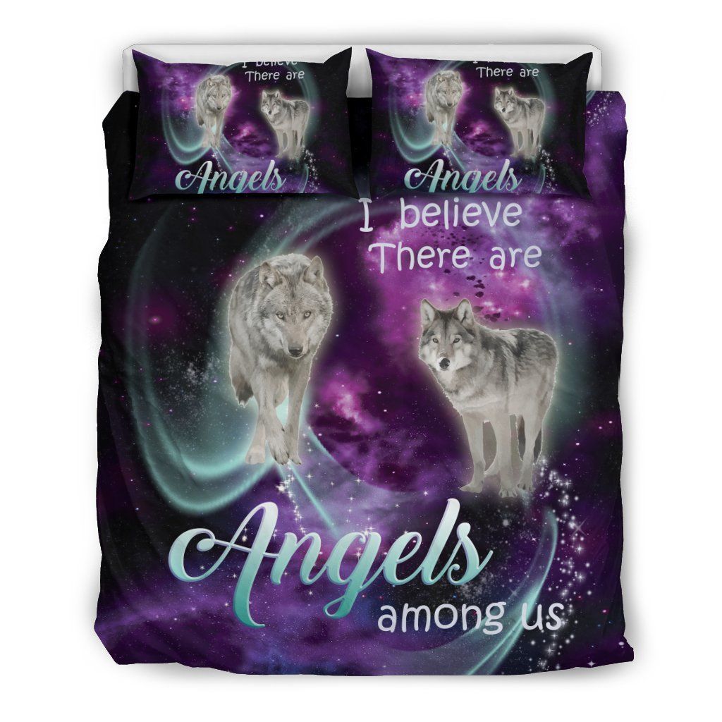 Purple Galaxy Angel Wolf Bedding Set