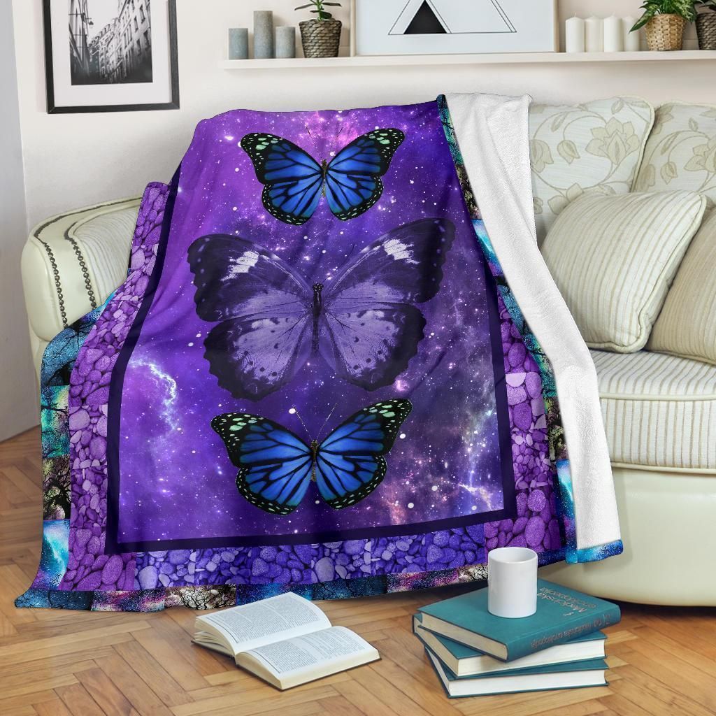 Purple Galaxy Butterfly Sherpa Fleece Blanket