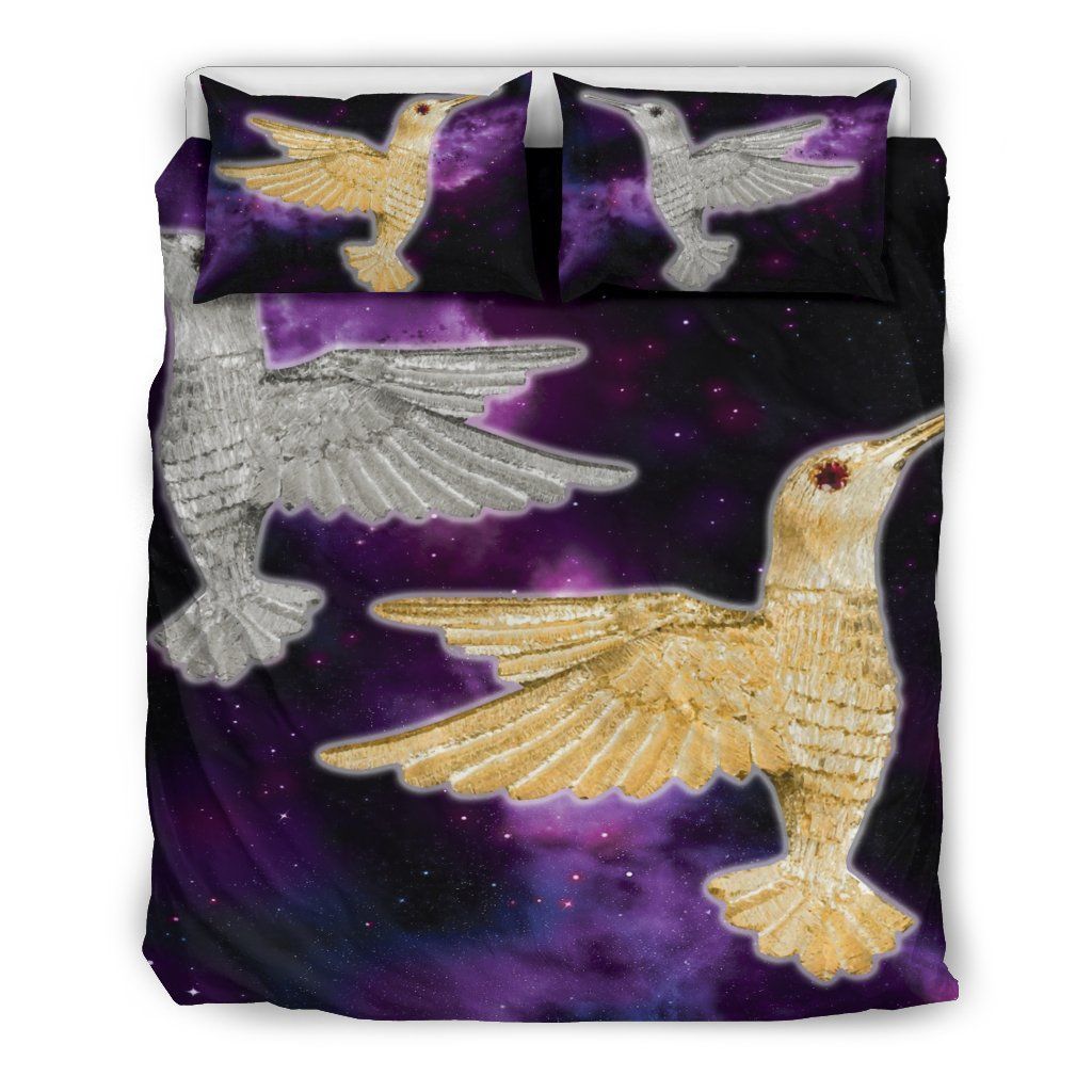 Purple Galaxy Hummingbird Bedding Set