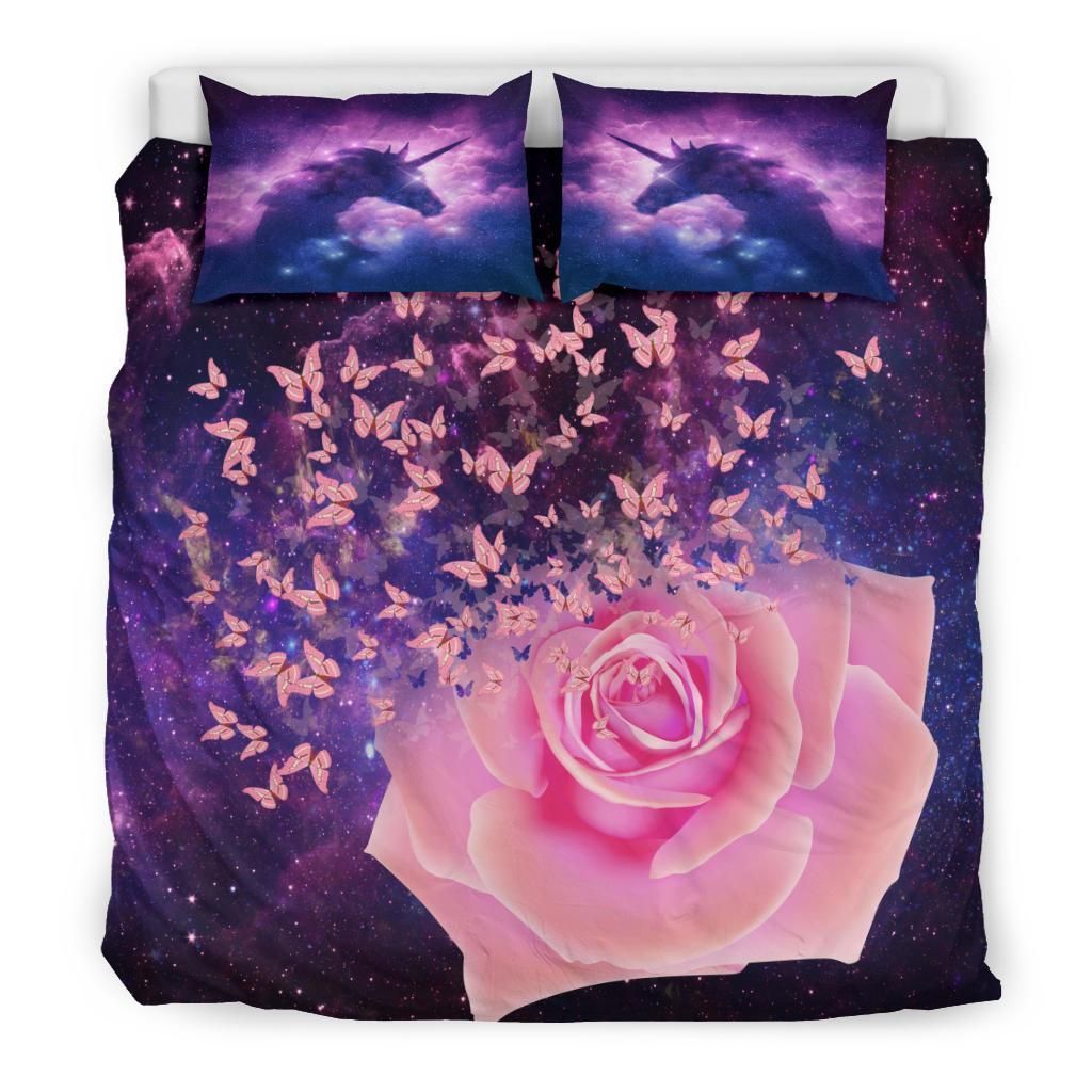 Purple Galaxy Rose Butterfly Bedding Set