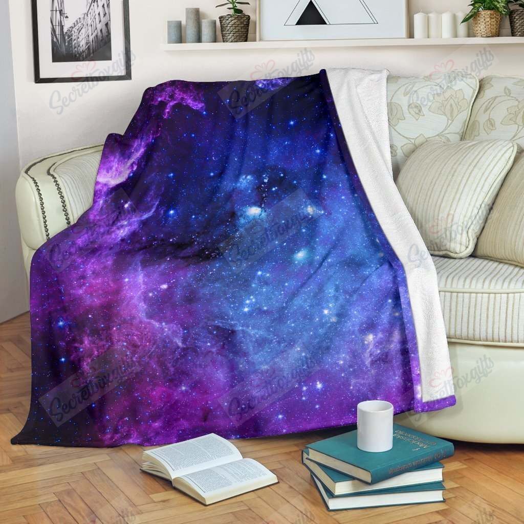 Purple Galaxy Space Blue Starfield Fleece Blanket
