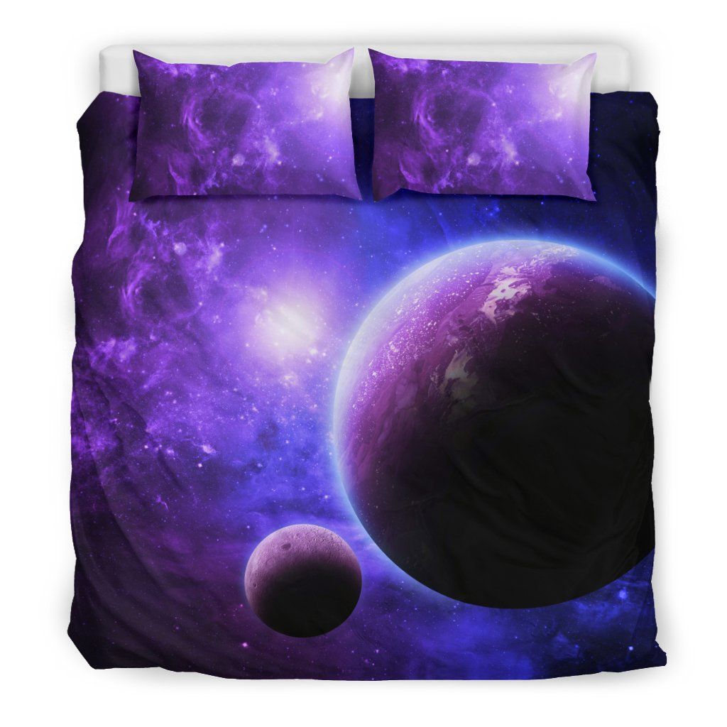 Purple Galaxy Space Moon Earth Cool Design Comfortable Bedding Set