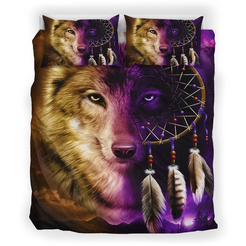 Purple Galaxy Wolf Dreamcatcher Bedding Set