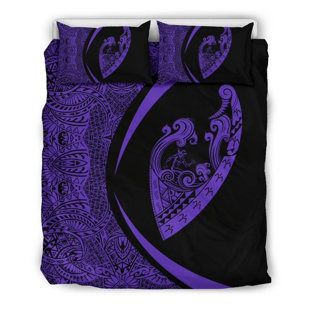 Purple Hawaiian Surfing Waves Fish Hook Polynesian Bedding Set