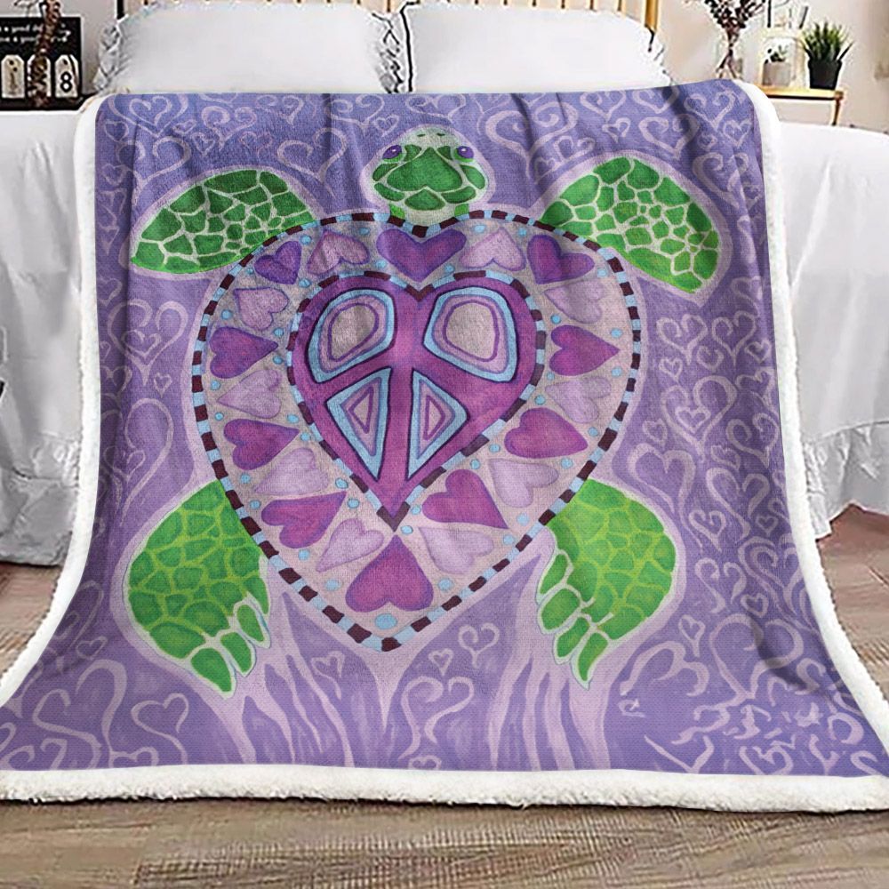 Purple Heart Turtle Sherpa Fleece Blanket