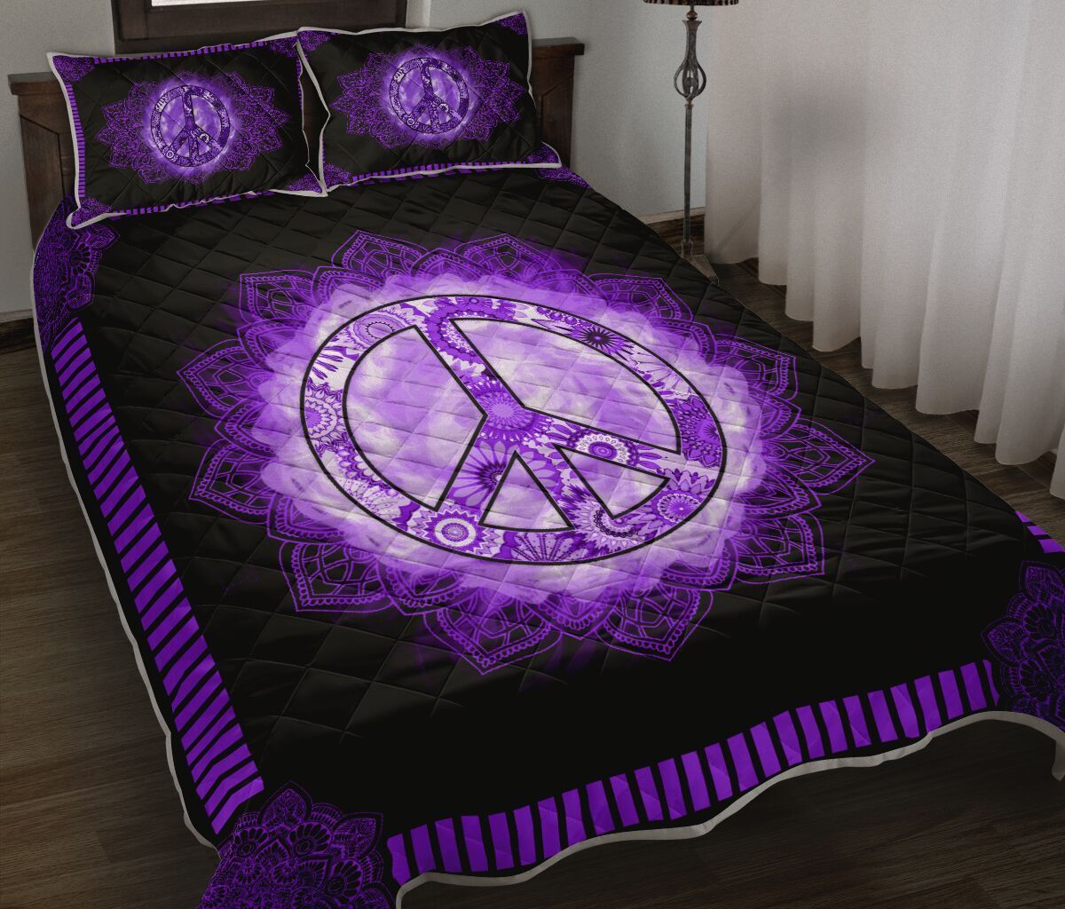 Purple Hippie Peace Sign Bedding Set