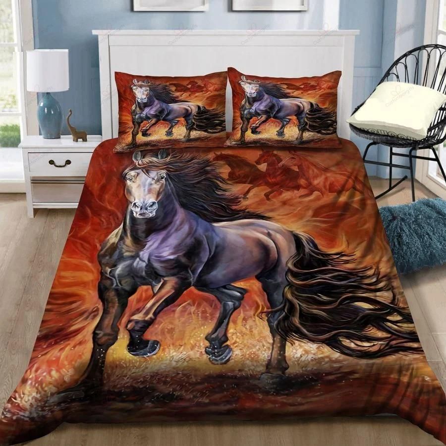 Purple Horse Running In The Fire 3D Printed Bedding Set