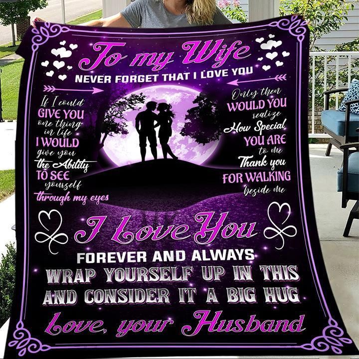 Purple Husband Gift For Wife Never Forget That I Love You Fleece Blanket