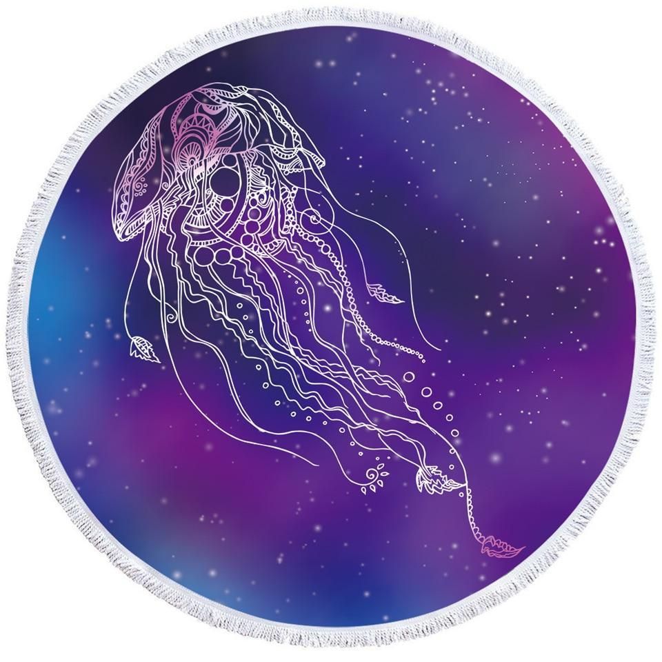 Purple Jellyfish Dreams Printed Round Beach Towel