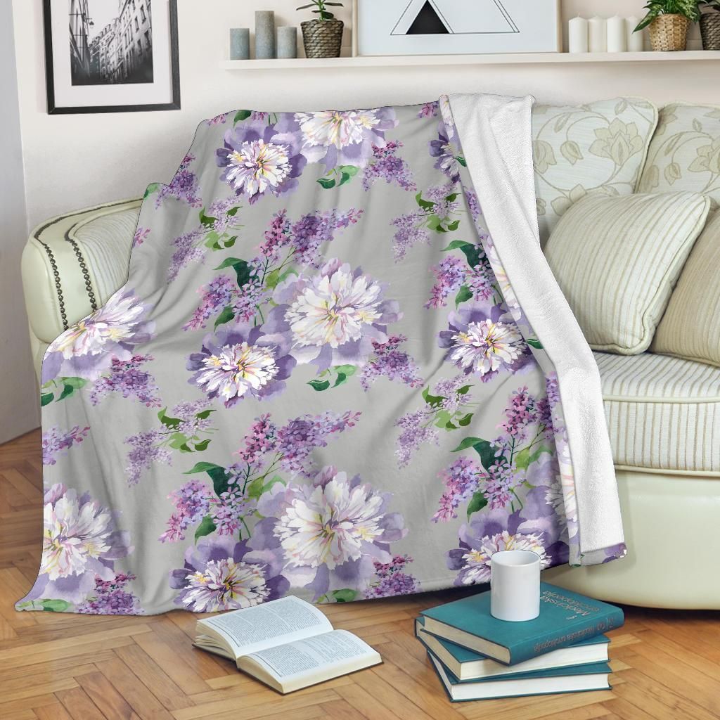 Purple Lilac Pattern Print Design Fleece Blanket
