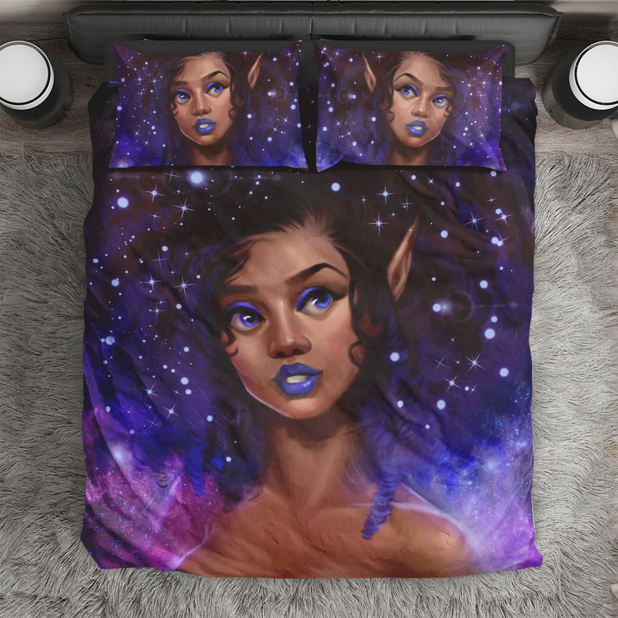 Purple Lips Black Girl Rock Bedding Set