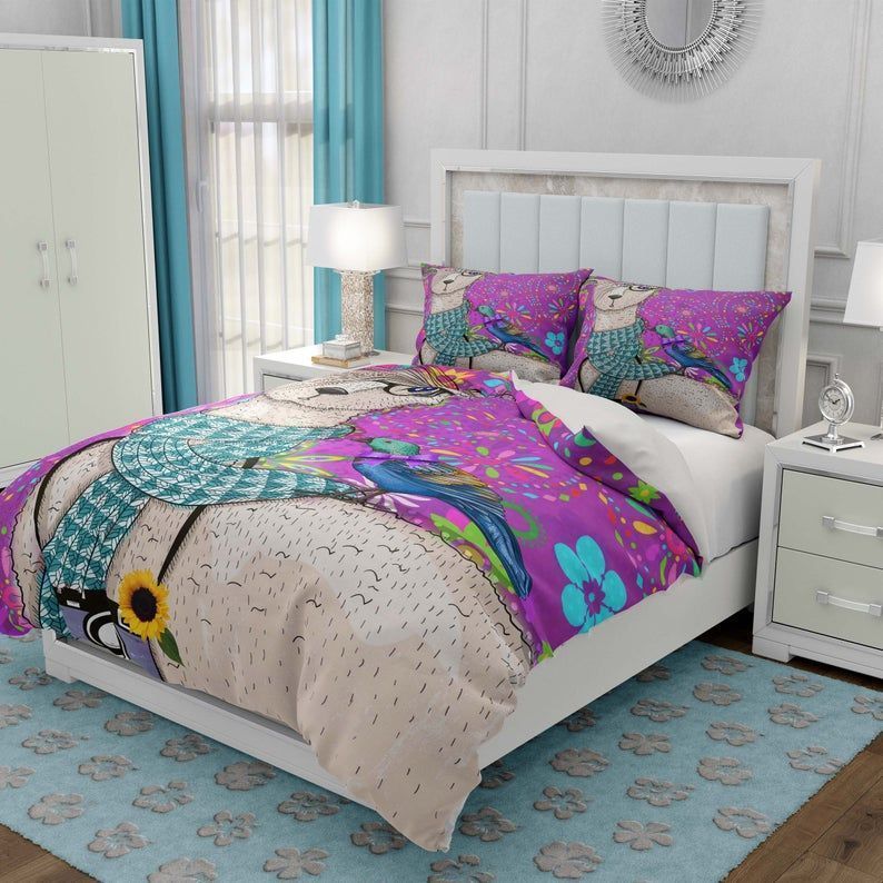 Purple Llama Bedding Set