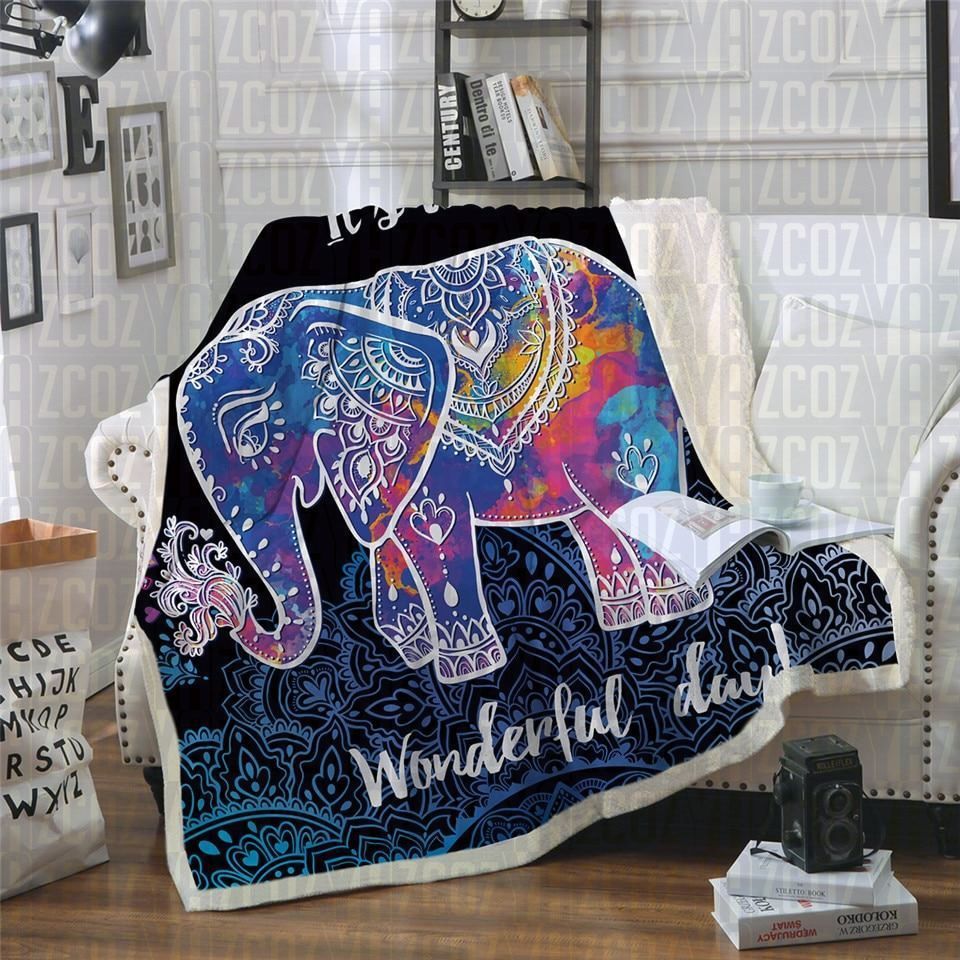 Purple Mandala Elephant Sherpa Fleece Blanket