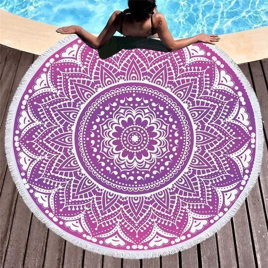 Purple Mandala Mystique Printed Round Beach Towel