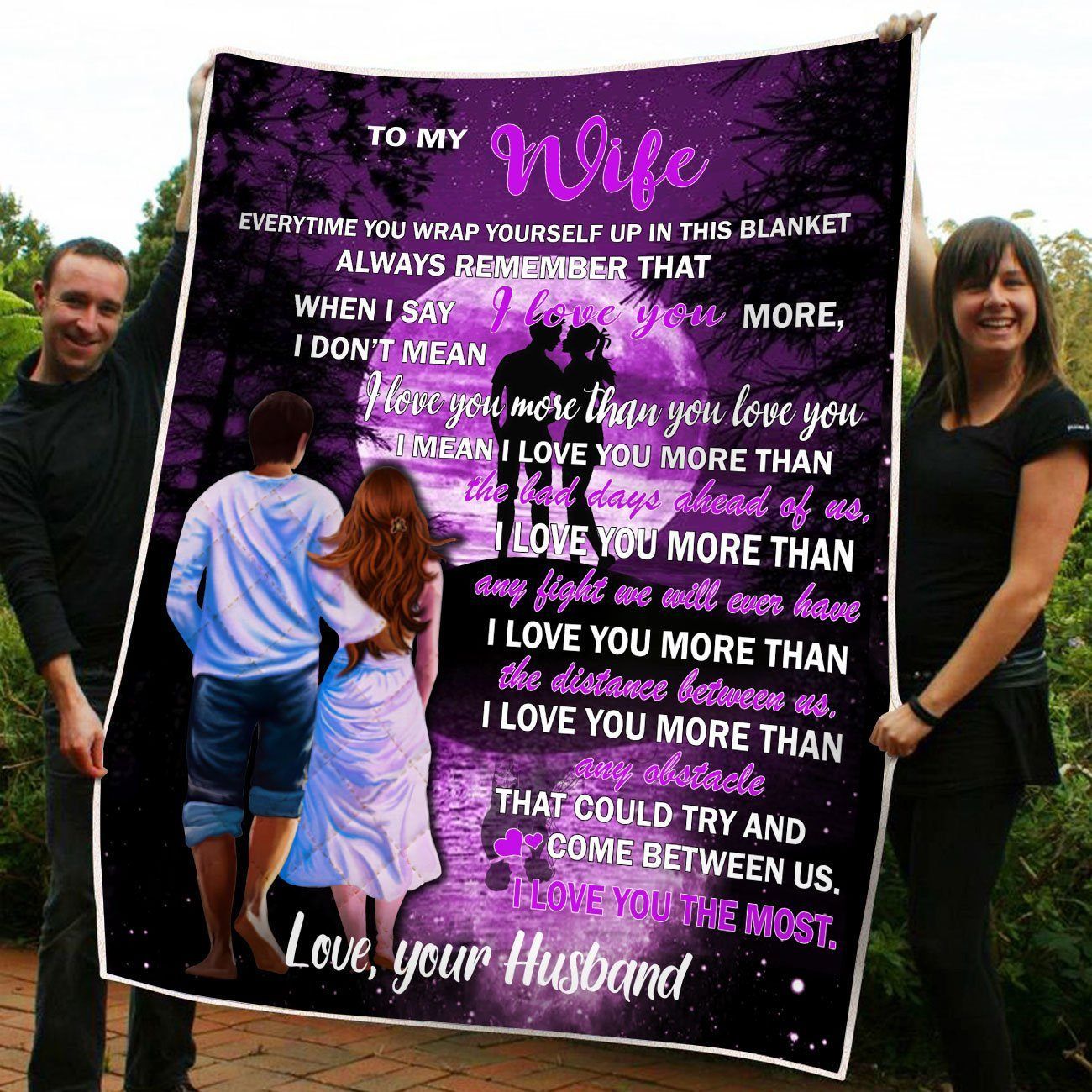 Purple Moon I Love You More Gift For Wife Fleece Blanket