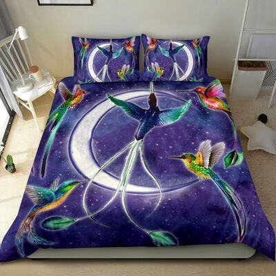 Purple Moon Light Hummingbird Bedding Set